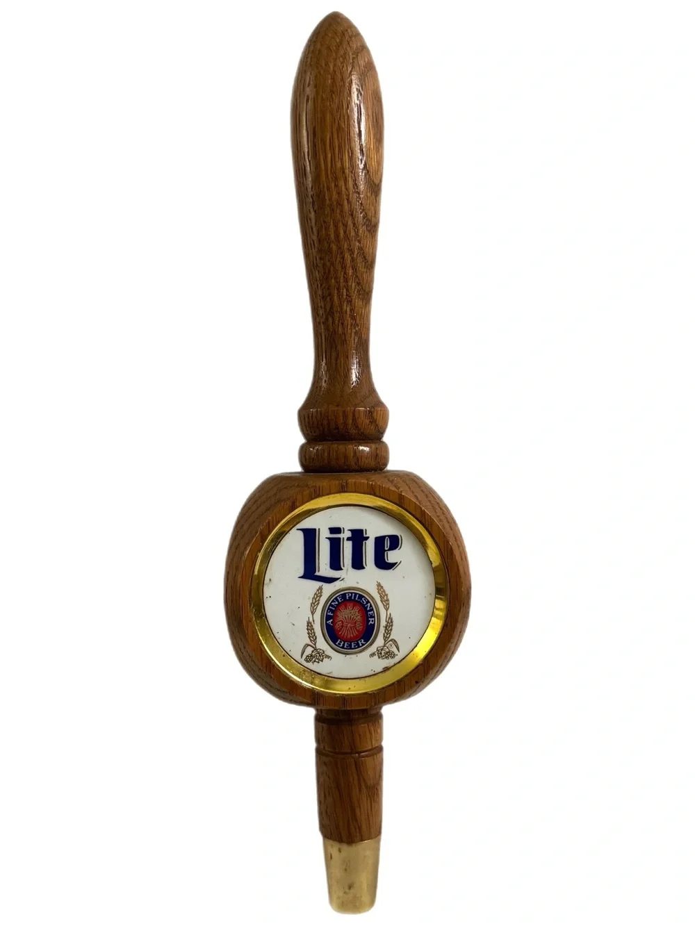 Vintage Miller Lite Beer Tap Handle Wood Brass Pilsner Bar Pub Decor Man Cave